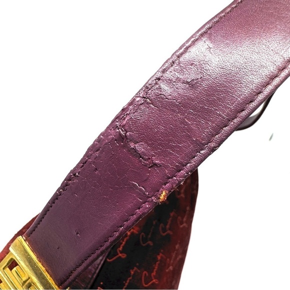 Givenchy Vintage Burgundy Suede Shoulder Bag – Gold Logo, Rare 90s Style - Picture 6 of 12